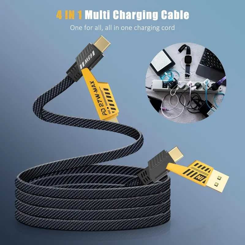4-in-1 Multi USB PD Charging Cable – Type-C, Lightning & USB Fast Charger