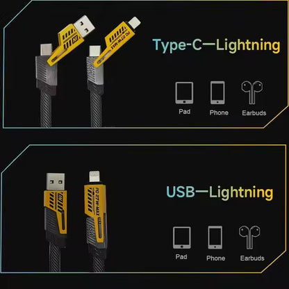 4-in-1 Multi USB PD Charging Cable – Type-C, Lightning & USB Fast Charger